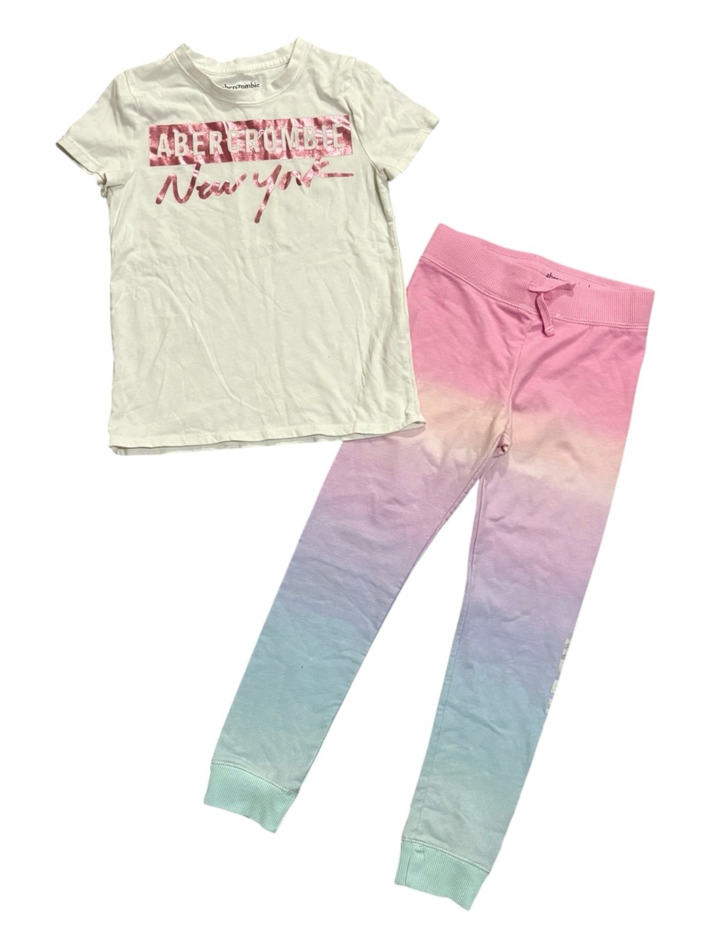 abercrombie kids White Tee with Pink to Mint Ombre Leggings Pajama Set